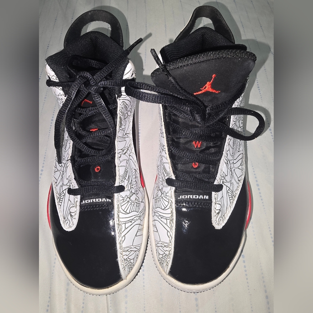 Jordan Black and White Sneakers with Red Accents